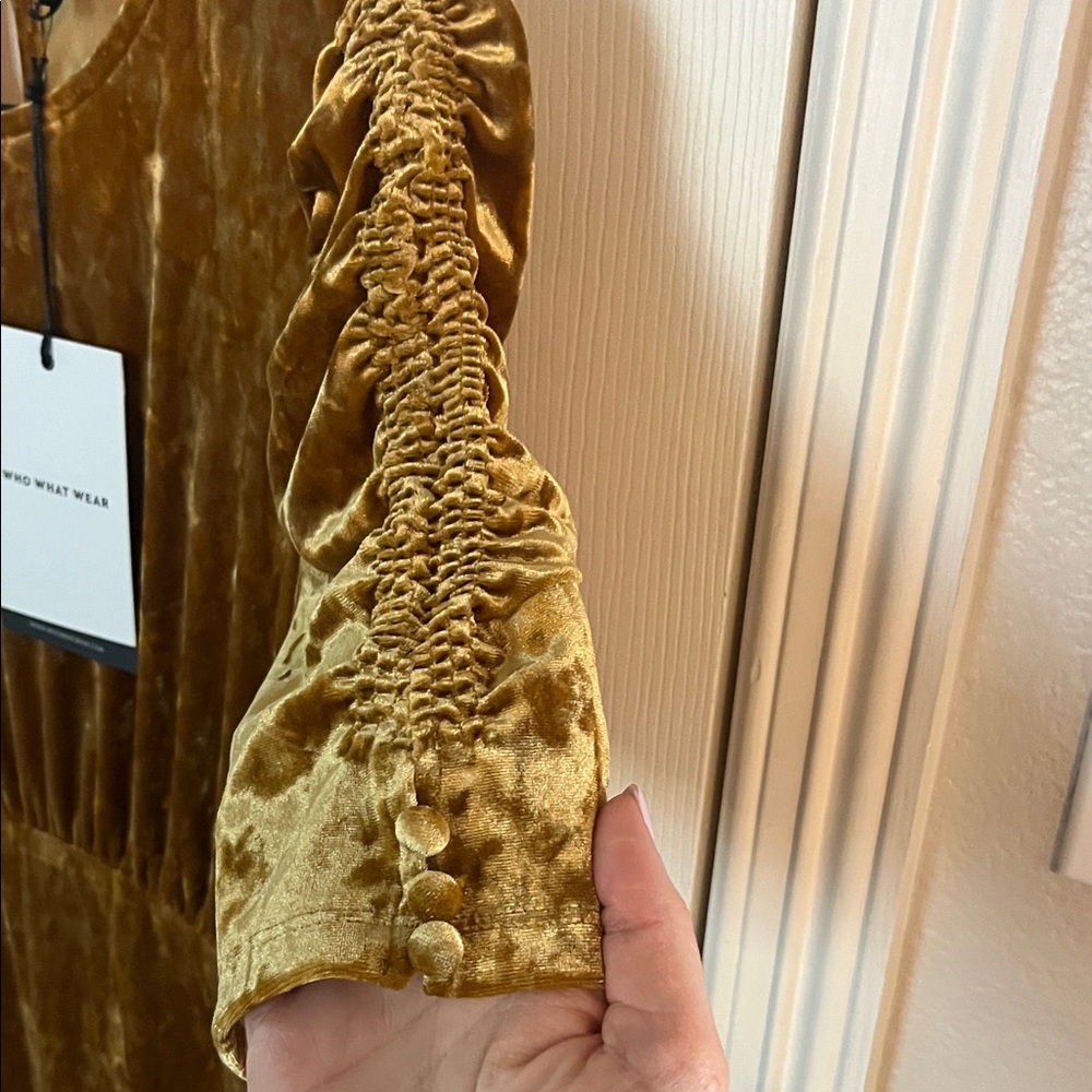 Velvet Midi Dress in Gold - Picture 3 of 5